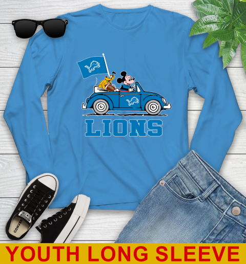 NFL Football Detroit Lions Pluto Mickey Driving Disney Shirt Youth Long Sleeve - Image 9