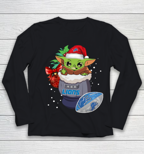 Detroit Lions Christmas Baby Yoda Star Wars Funny Happy NFL Youth Long Sleeve