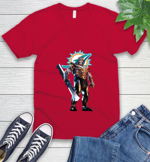 NFL Thanos Gauntlet Avengers Endgame Football Miami Dolphins V-Neck T-Shirt 8