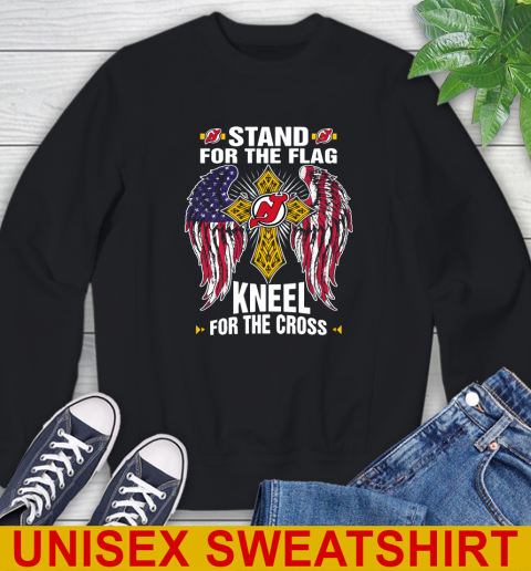 NHL Hockey New Jersey Devils Stand For Flag Kneel For The Cross Shirt Sweatshirt