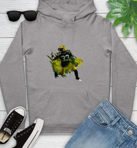 Aaron Jones Running Green Bay Packers Youth Hoodie 6