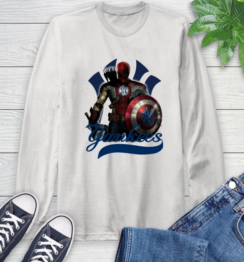 MLB Captain America Thor Spider Man Hawkeye Avengers Endgame Baseball New York Yankees Long Sleeve T-Shirt