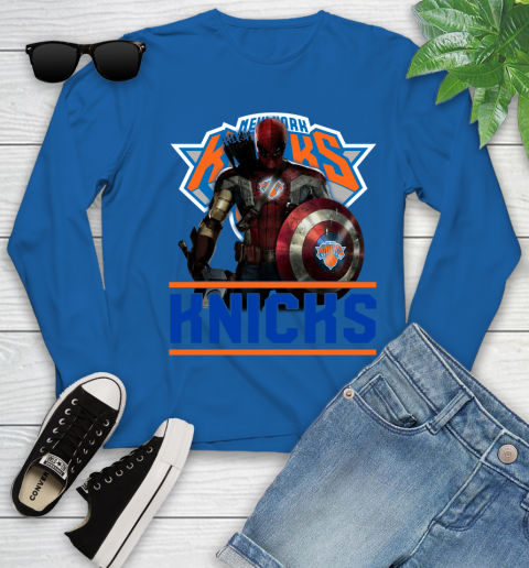 New York Knicks NBA Basketball Captain America Thor Spider Man Hawkeye Avengers Youth Long Sleeve 9