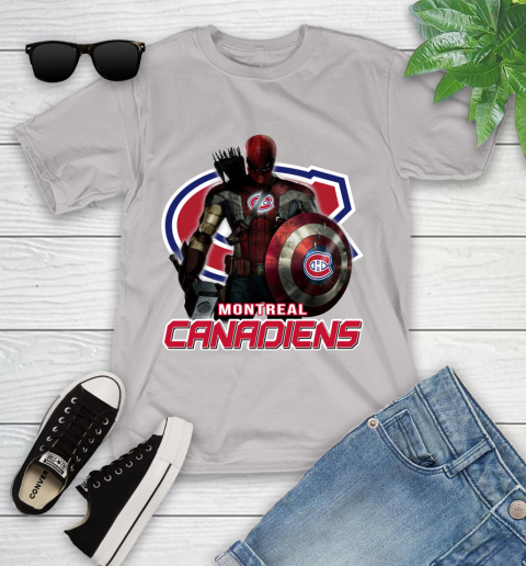 NHL Captain America Thor Spider Man Hawkeye Avengers Endgame Hockey Montreal Canadiens Youth T-Shirt 12