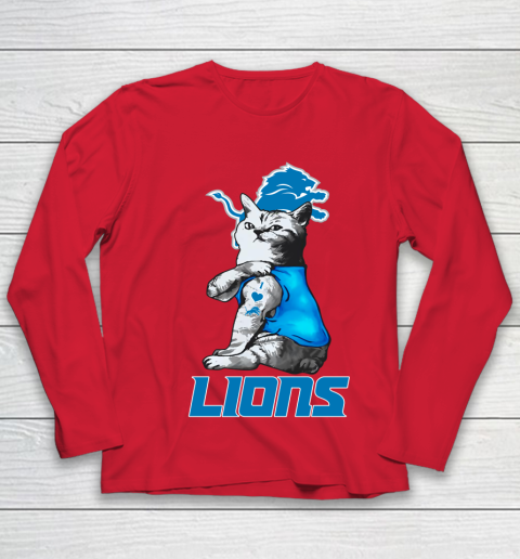 NFL Football My Cat Loves Detroit Lions Youth Long Sleeve 8