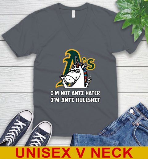 Oakland Athletics MLB Baseball Unicorn I'm Not Anti Hater I'm Anti Bullshit V-Neck T-Shirt 5