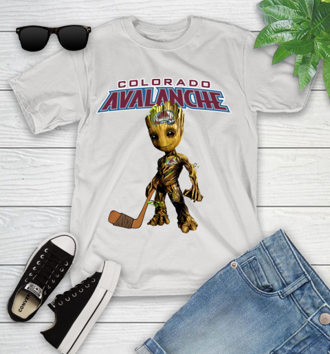 Colorado Avalanche NHL Hockey Groot Marvel Guardians Of The Galaxy Youth T-Shirt