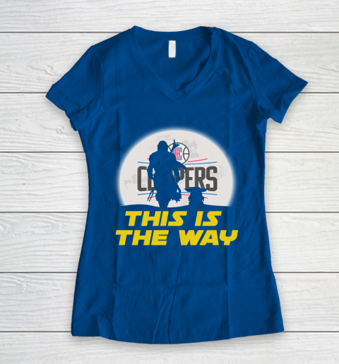 LA Clippers NBA Basketball Star Wars Yoda And Mandalorian This Is The Way Women's V-Neck T-Shirt 7