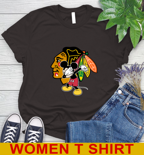 Chicago Blackhawks NHL Hockey Dabbing Mickey Disney Sports Women's T-Shirt 8