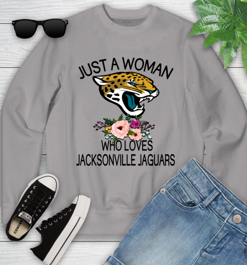 NFL Just A Woman Who Loves Jacksonville Jaguars Football Sports Youth Sweatshirt 2