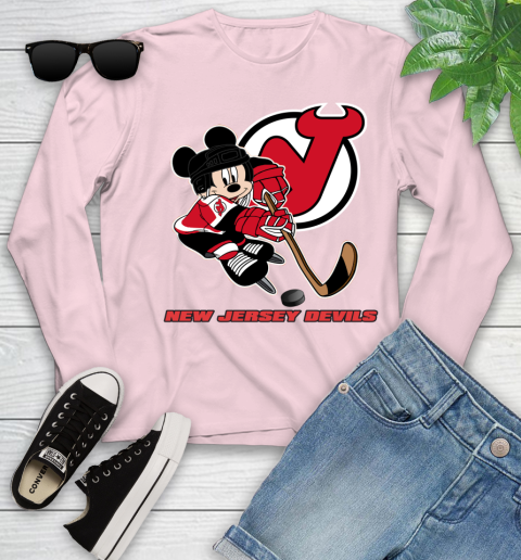 NHL New Jersey Devils Mickey Mouse Disney Hockey T Shirt Youth Long Sleeve 10