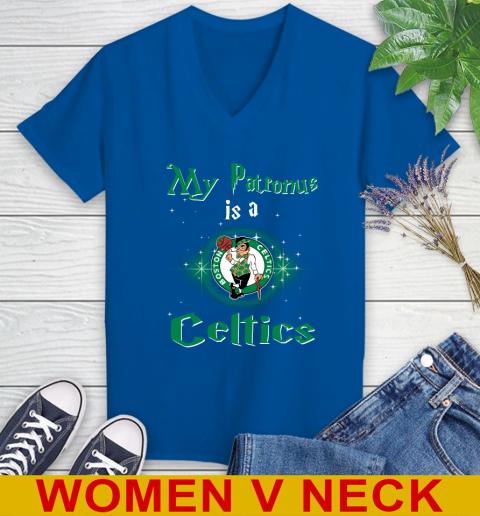 NBA Basketball Harry Potter My Patronus Is A Boston Celtics Women's V-Neck T-Shirt 9