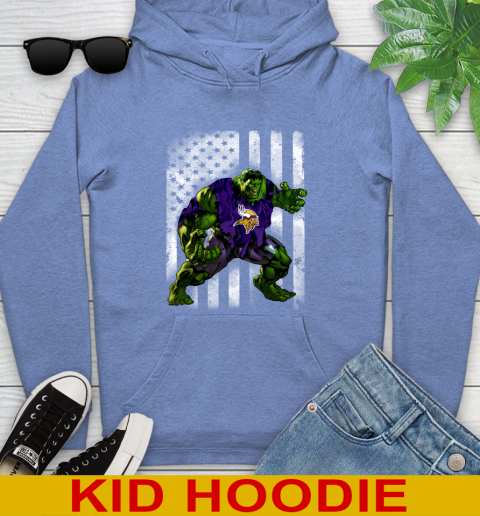 Minnesota Vikings Hulk Marvel Avengers NFL Football American Flag Youth Hoodie 12