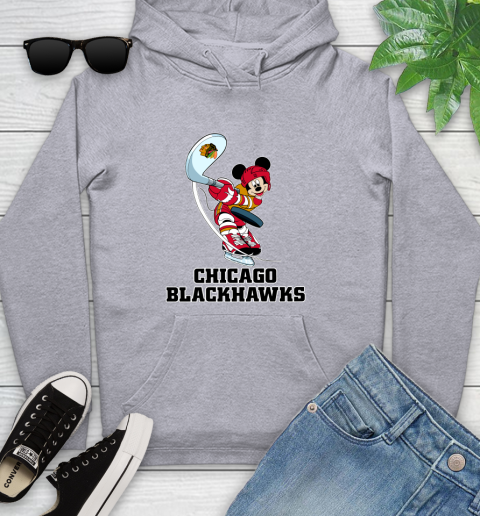 NHL Hockey Chicago Blackhawks Cheerful Mickey Mouse Shirt Youth Hoodie 6
