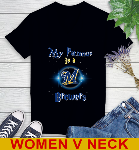 MLB Baseball Harry Potter My Patronus Is A Milwaukee Brewers Women's V-Neck T-Shirt