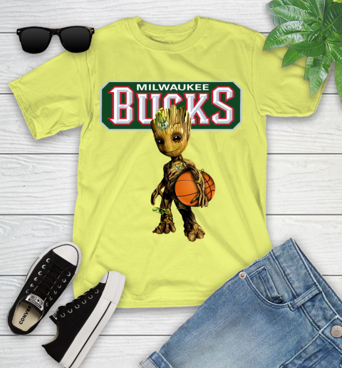Milwaukee Bucks NBA Basketball Groot Marvel Guardians Of The Galaxy Youth T-Shirt 8