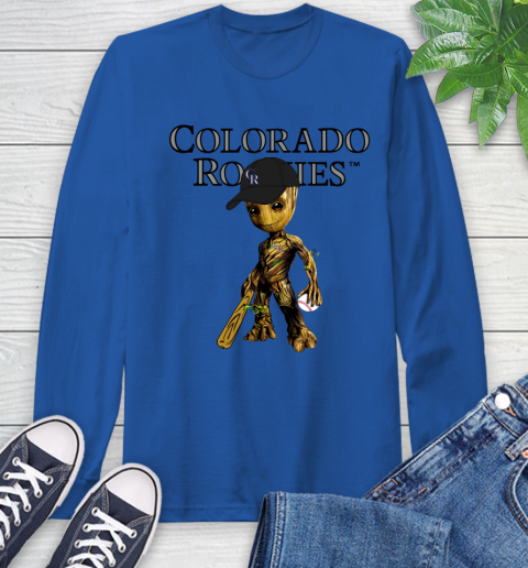 MLB Colorado Rockies Groot Guardians Of The Galaxy Baseball Long Sleeve T-Shirt 9