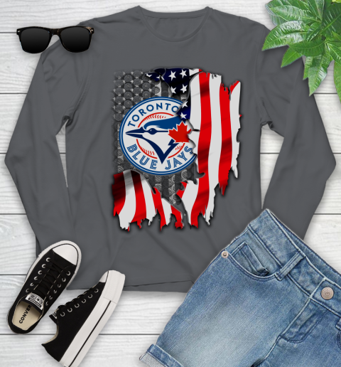 Toronto Blue Jays MLB Baseball American Flag Youth Long Sleeve 9