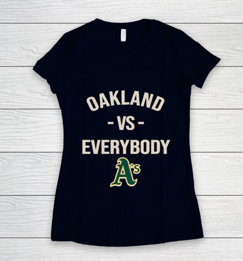 Oakland Athletics Vs Everybody Women's V-Neck T-Shirt 2