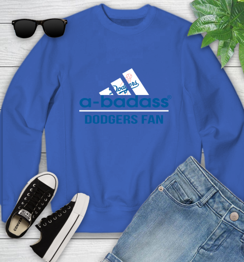 MLB A Badass Los Angeles Dodgers Fan Adidas Baseball Sports Youth Sweatshirt 7