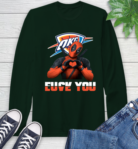 NBA Oklahoma City Thunder Deadpool Love You Fuck You Basketball Sports Long Sleeve T-Shirt 7