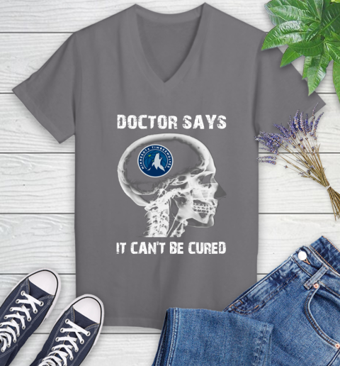 NBA Minnesota Timberwolves Basketball Skull It Can't Be Cured Shirt Women's V-Neck T-Shirt 9
