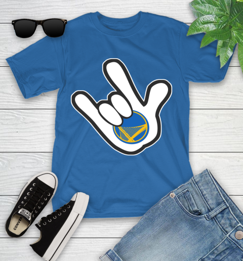 Golden State Warriors NBA Basketball Mickey Rock Hand Disney Youth T-Shirt 9