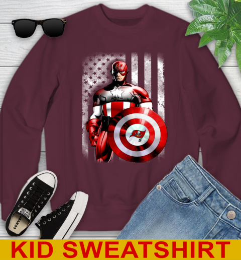 Tampa Bay Buccaneers NFL Football Captain America Marvel Avengers American Flag Shirt Youth Sweatshirt 4