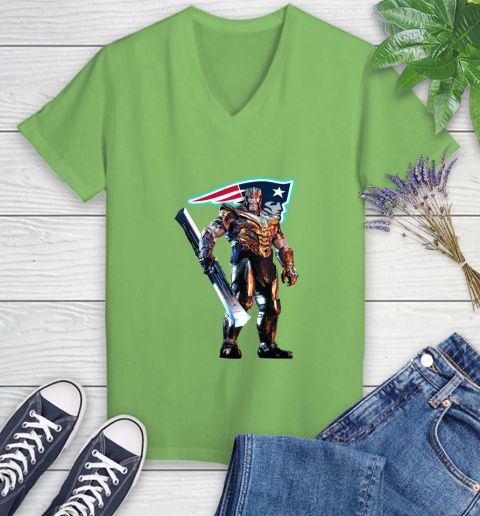 NFL Thanos Gauntlet Avengers Endgame Football New England Patriots Women's V-Neck T-Shirt 11