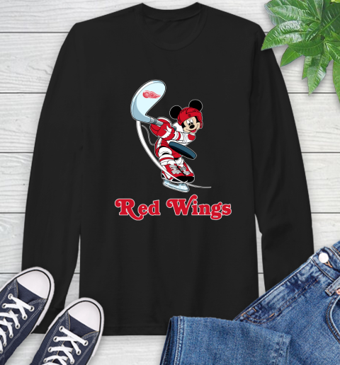 NHL Hockey Detroit Red Wings Cheerful Mickey Mouse Shirt Long Sleeve T-Shirt