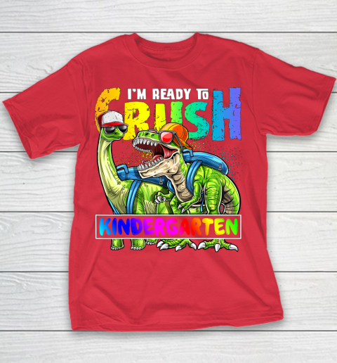 Next Level t shirts I m Ready To Crush Kindergarten T Rex Dino Holding Pencil Back To School Youth T-Shirt 7