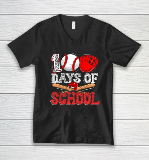 100 Days Of School Baseball 100th Day V-Neck T-Shirt