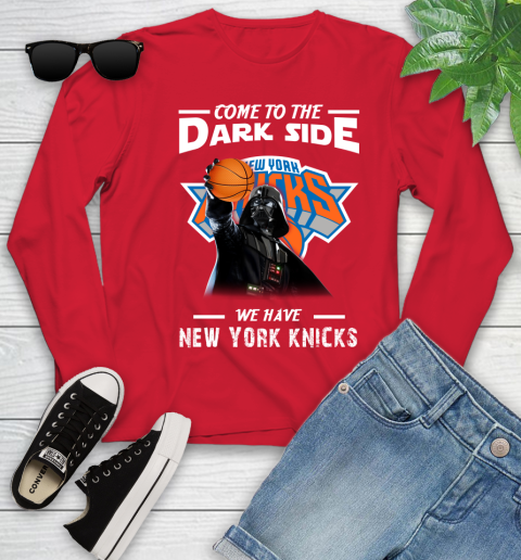 NBA Come To The Dark Side We Have New York Knicks Star Wars Darth Vader Basketball Youth Long Sleeve 11