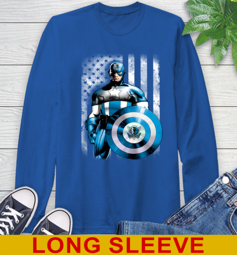 Dallas Mavericks NBA Basketball Captain America Marvel Avengers American Flag Shirt Long Sleeve T-Shirt 11