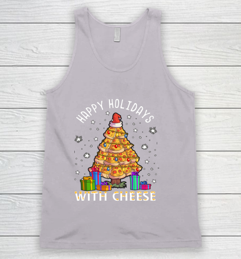 Happy Holidays With Cheese Shirt Pizza Christmas Tree Tank Top 9