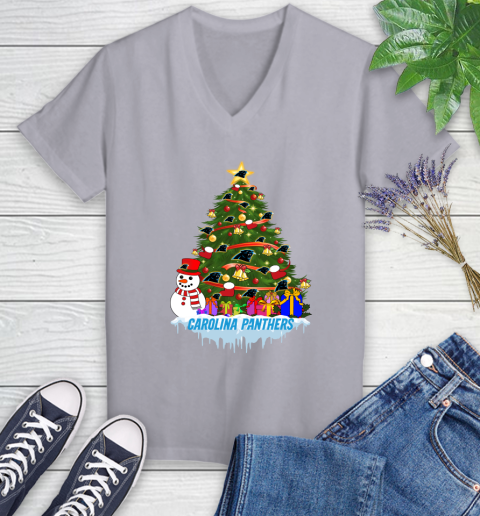 Carolina Panthers Merry Christmas NFL Football Sports Women's V-Neck T-Shirt 4