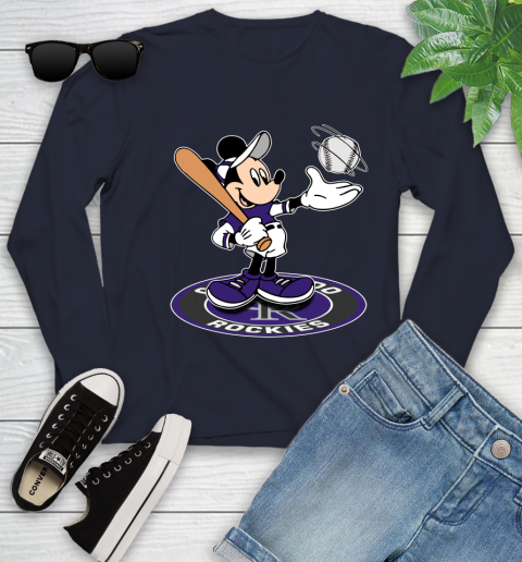 MLB Baseball Colorado Rockies Cheerful Mickey Disney Shirt Youth Long Sleeve 3