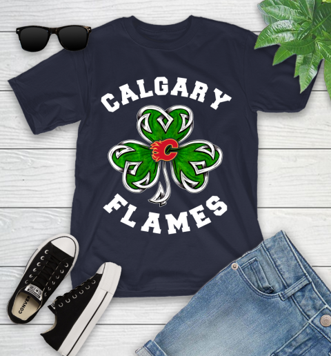 NHL Calgary Flames Three Leaf Clover St Patrick's Day Hockey Sports Youth T-Shirt 2