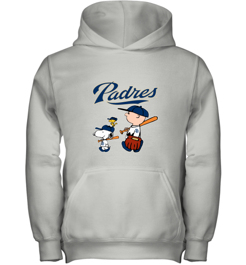 i50l san diego padres lets play baseball together snoopy mlb shirt youth hoodie 43 front white