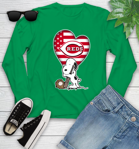 Cincinnati Reds MLB Baseball The Peanuts Movie Adorable Snoopy Youth Long Sleeve 6