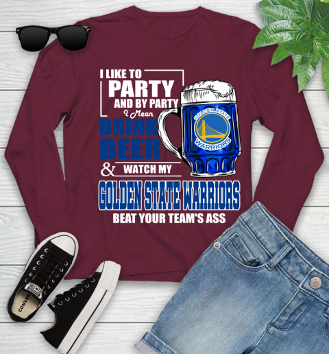 NBA Drink Beer and Watch My Golden State Warriors Beat Your Team's Ass Basketball Youth Long Sleeve - Image 7