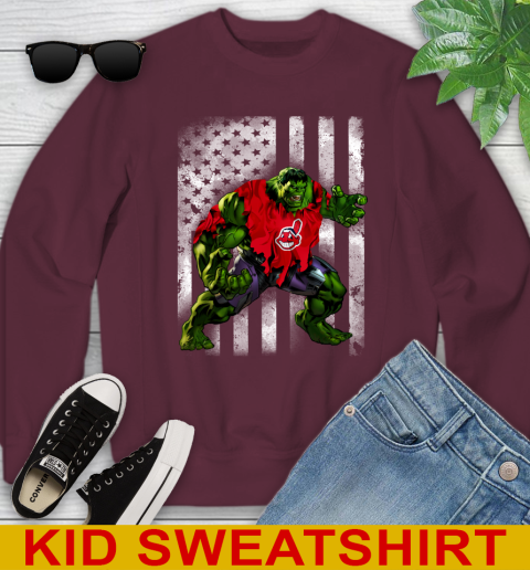 Cleveland Indians Hulk Marvel Avengers MLB Baseball American Flag Youth Sweatshirt 4
