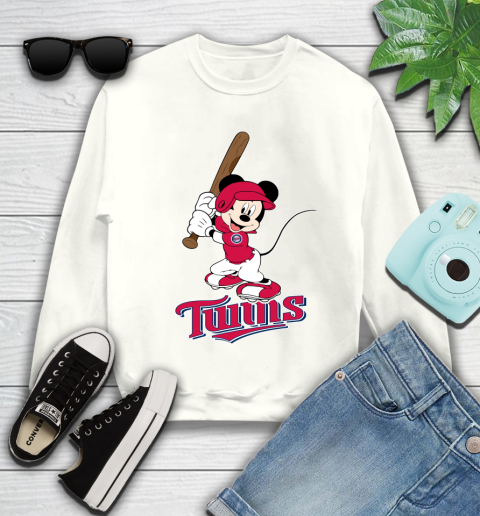 MLB Baseball Minnesota Twins Cheerful Mickey Mouse Shirt Youth Sweatshirt 2