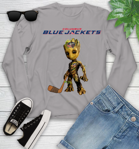 Columbus Blue Jackets NHL Hockey Groot Marvel Guardians Of The Galaxy Youth Long Sleeve 5