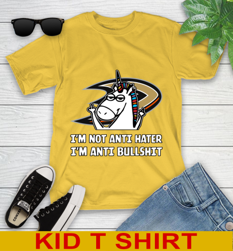 Anaheim Ducks NHL Hockey Unicorn I'm Not Anti Hater I'm Anti Bullshit Youth T-Shirt 8