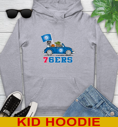 NBA Basketball Philadelphia 76ers Darth Vader Baby Yoda Driving Star Wars Shirt Youth Hoodie 6