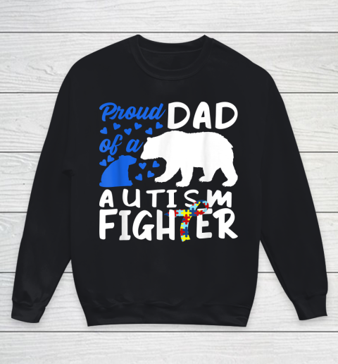 Proud Dad Of A Autism Fighter Awareness Puzzle Piece Ribbon Youth Sweatshirt