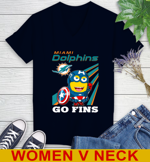 NFL Football Miami Dolphins Captain America Marvel Avengers Minion Shirt Women's V-Neck T-Shirt 2