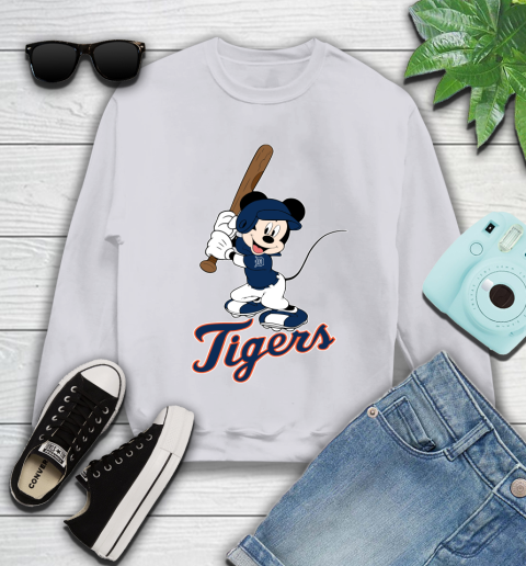 MLB Baseball Detroit Tigers Cheerful Mickey Mouse Shirt Youth Sweatshirt 4