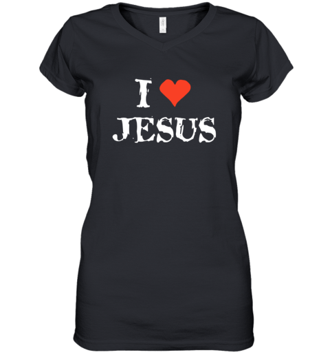 White Logo I Love Jesus Women's V-Neck T-Shirt